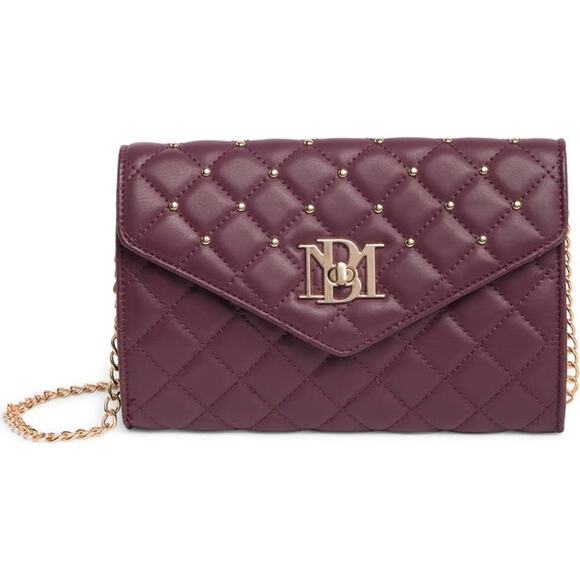 BADGLEY MISCHKA Plum Diamond Quilt Convertible Envelope Crossbody Bag $129 NEW - Picture 1 of 16